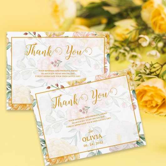 Romantic Yellow Floral Bridal Shower Thank You ポストカード