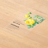 Romantic Yellow Roses Botanical Wedding アクリル招待状 (レイダウン)