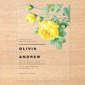 Romantic Yellow Roses Botanical Wedding アクリル招待状 (正面)