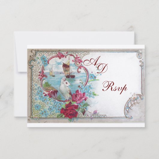 ROMANTICAの結婚MONOGRAM RSVP,赤い青のピンクの金ゴールド 出欠カード (正面)