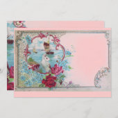 ROMANTICAエレガントフローラブルーピンク結婚式パーティー 招待状 (正面/裏面)