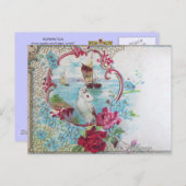 ROMANTICA /バラ，青い花，文字で鳩 ポストカード (正面/裏面)