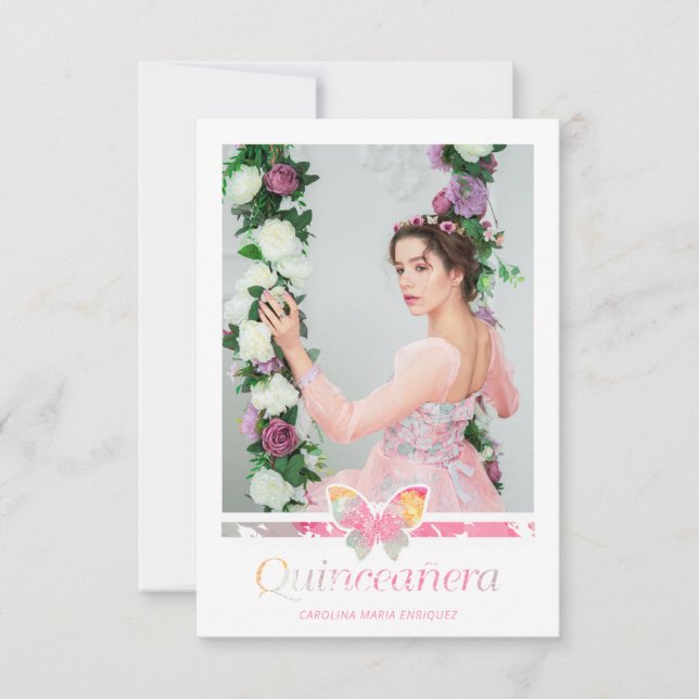 Romántica Foto Quinceañera con Mariposa Español (正面)