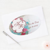 ROMANTICA MONOGRAM,日付を保存,白ハート 楕円形シール (封筒)