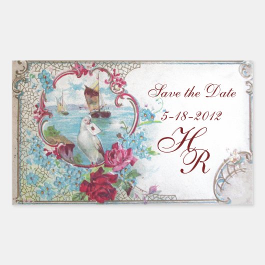 ROMANTICA MONOGRAM,日付を保存,白 長方形シール (正面)
