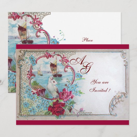 ROMANTICA MONOGRAM、赤白青 招待状 (正面/裏面)