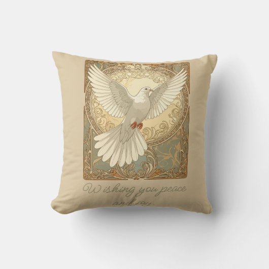 Romantically Nostalgic Peace Dove Greeting Card クッション (正面)