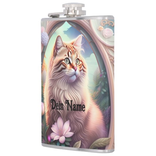Romantik Katze mit Blumen フラスク (左)