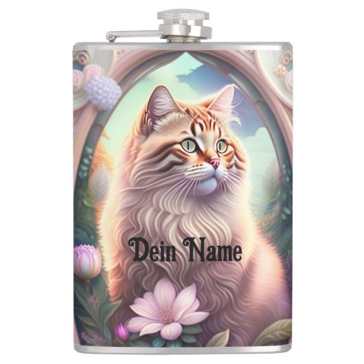 Romantik Katze mit Blumen フラスク (正面)