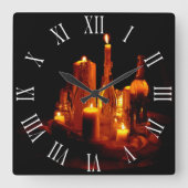 romantisch mystische Kerzen Holz Wanduhr スクエア壁時計 (正面)