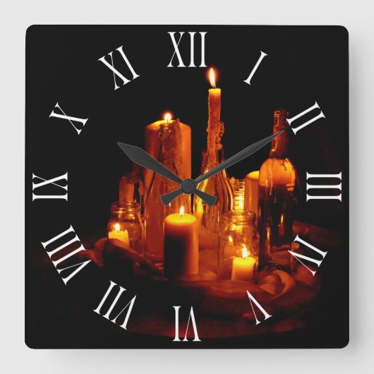 romantisch mystische Kerzen Holz Wanduhr スクエア壁時計 (正面)