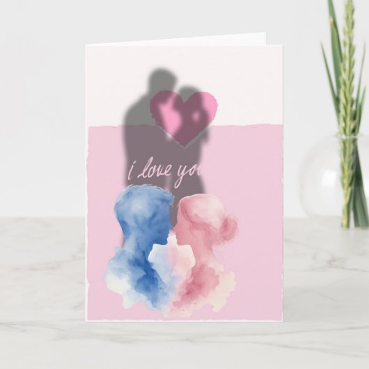 Romantische Aquarell Liebeskarte mit Paar, Schatte カード (正面)