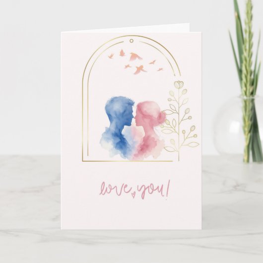 Romantische Liebeskarte mit Paar im Aquarell-Stil カード (正面)
