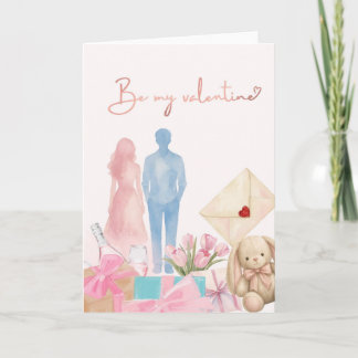Romantische Valentinskarte mit Paar, Geschenken & カード