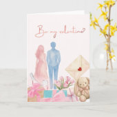Romantische Valentinskarte mit Paar, Geschenken & カード (黄色い花)