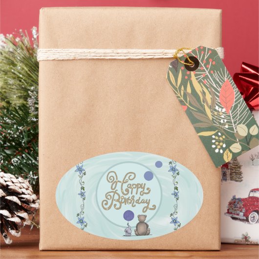 romantischer Elefant 楕円形シール (クリスマス)