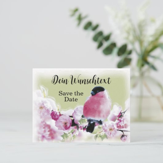Romantischer Gimpel auf Rosa Kirschblüten ポストカード (スタンド正面)