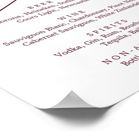 Romantisches Burgunder- Text-Kalligrafie-Getränkek ポスター (角)