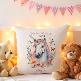 Romantisches Einhorn mit Blumen - Schulkind 2025 | クッション