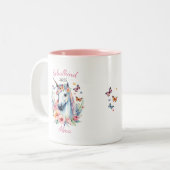 Romantisches Einhorn mit Blumen - Schulkind 2025 | ツートーンマグカップ (正面左)