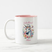 Romantisches Einhorn mit Blumen - Schulkind 2025 | ツートーンマグカップ (左)