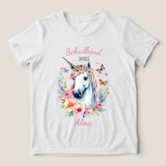Romantisches Einhorn mit Blumen - Schulkind 2026 | トライブレンドTシャツ (デザイン正面)