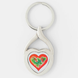 Romantisches Herz mit Beeren und Blättern キーホルダー