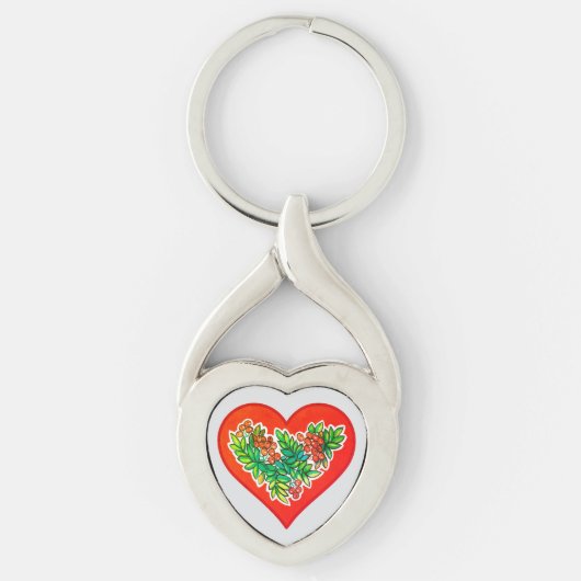 Romantisches Herz mit Beeren und Blättern キーホルダー (正面)