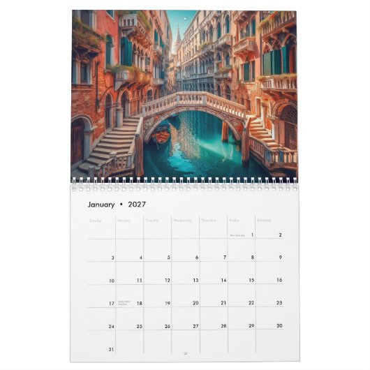 Romantisches Venedig カレンダー (1月 2027)