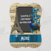 Romaticパリおよび音楽シートの結婚式メニュー メニュー (正面)