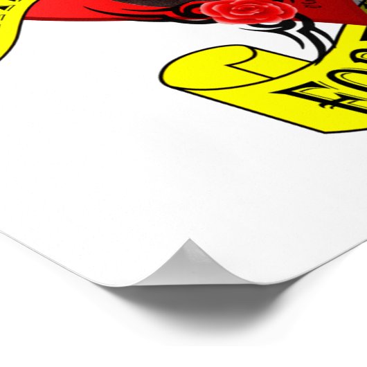 Romatic skull and heart tattoo design ポスター (角)