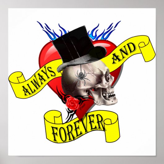 Romatic skull and heart tattoo design ポスター (正面)