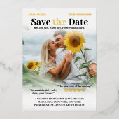 Romcomポスタパーソナライズされたー写真Save the Date 箔招待状 (正面)