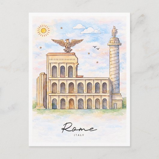 Rome Architecture Watercolor | Italy Travel シーズンポストカード (正面)