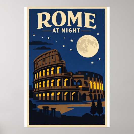 Rome at Night Poster | Colosseum Moonlight Vintage ポスター (正面)