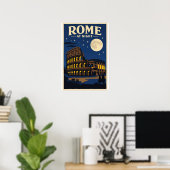 Rome at Night Poster | Colosseum Moonlight Vintage ポスター (ホームオフィス)