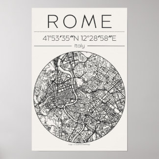 Rome City Map Poster circular Minimal Wall Art ポスター