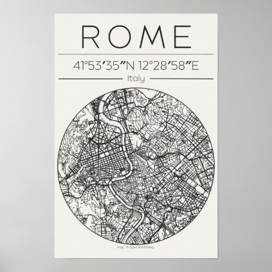 Rome City Map Poster circular Minimal Wall Art ポスター (正面)