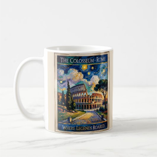 Rome Colosseum Itlay Landmark Retro Van Gogh Art コーヒーマグカップ (左)