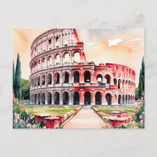 Rome Colosseum Watercolor Art ポストカード (正面)