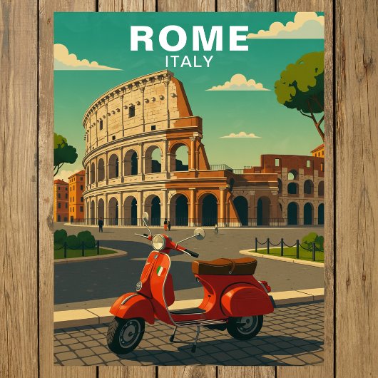 Rome Italy Ancient Colosseum & Retro Scooter ポストカード