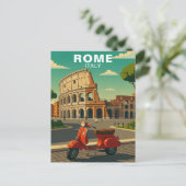Rome Italy Ancient Colosseum & Retro Scooter ポストカード (スタンド正面)