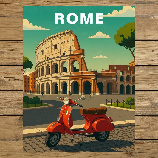 Rome Italy Ancient Colosseum & Vintage Scooter ポストカード