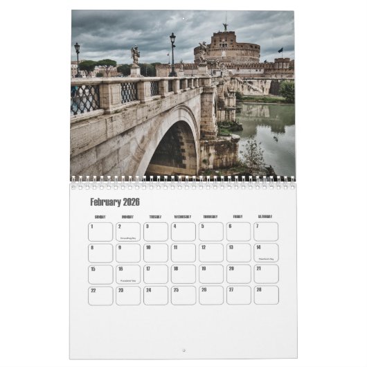 Rome-Italy Calendar カレンダー (2月 2026)