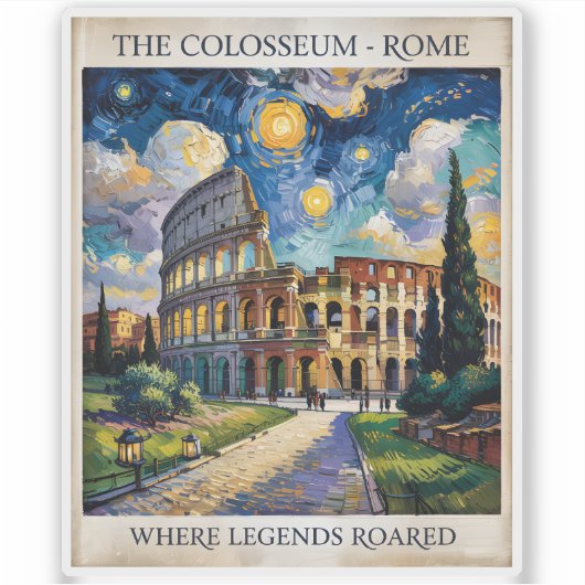 Rome Italy Colosseum Travel Van Gogh Starry Night シール (正面)