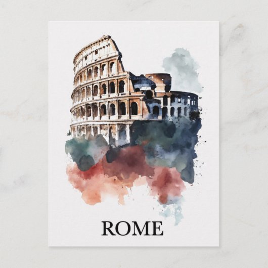 Rome Italy Italian Colosseum Watercolor Travel ポストカード (正面)