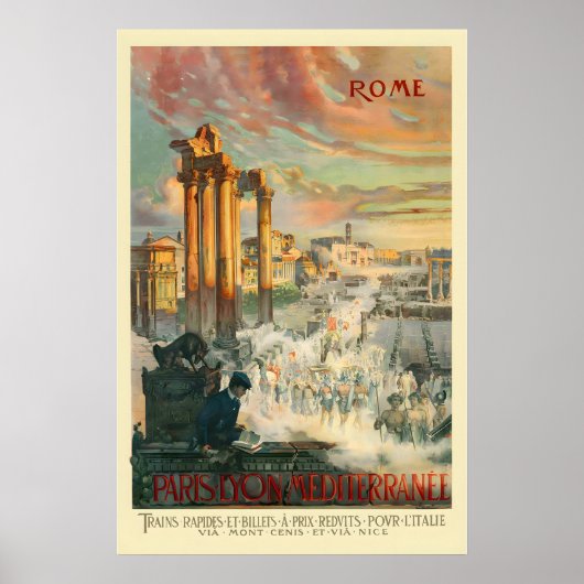 Rome Italy Paris Lyon Mediterrannee Vintage Travel ポスター (正面)