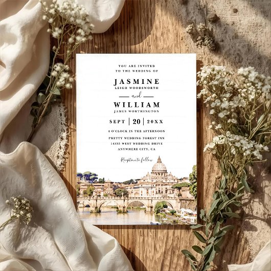 ROME Italy Skyline Destination QR Code Wedding 招待状