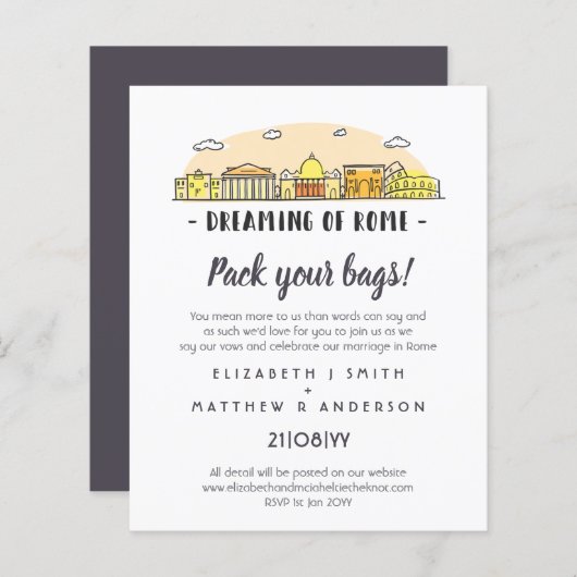 ROME Skylineの手結婚引き予算招待状 (正面/裏面)
