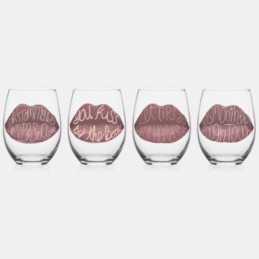 Romeo and Juliet lips kiss quotes glasses set ステムなしワイングラス (正面)